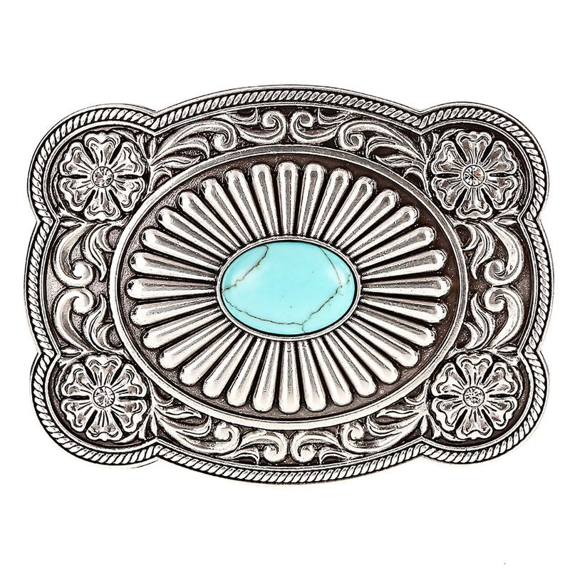 Unisex M&F Silver Concho Buckle with Turquoise Stone