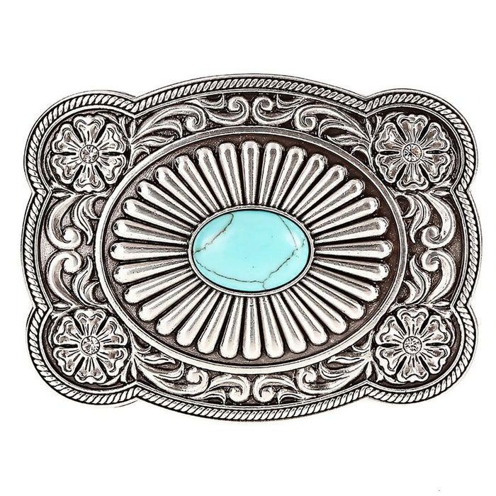 Unisex M&F Silver Concho Buckle with Turquoise Stone