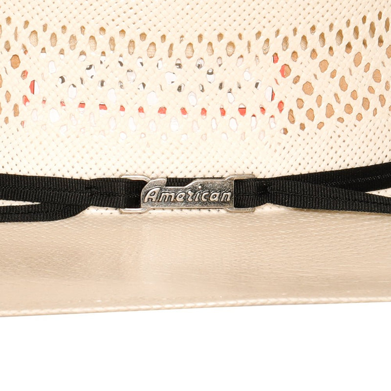American Hats Two Row Fancy Vent Ivory 4 1/4in Brim Black Band Straw Hat