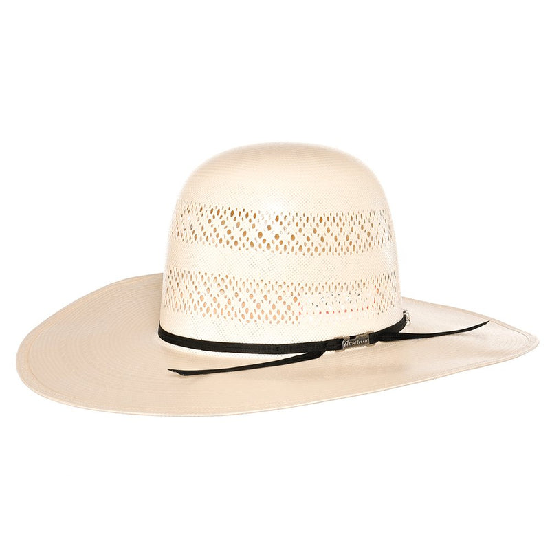 American Hats Two Row Fancy Vent Ivory 4 1/4in Brim Black Band Straw Hat