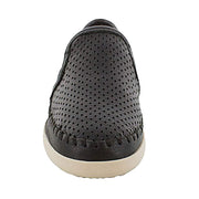Minnetonka Women's Pacific Black Leather Perforated Slip On