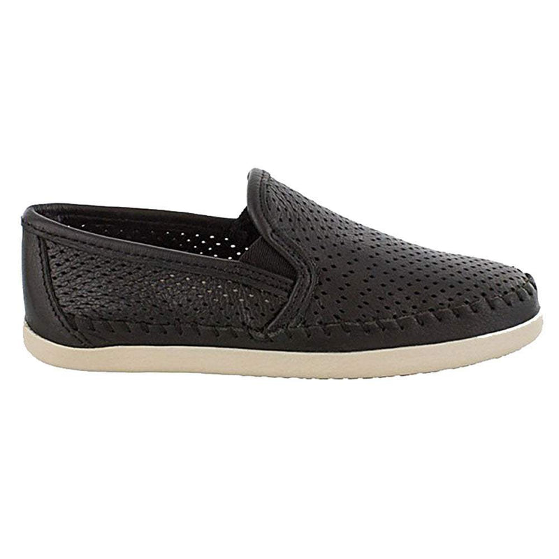 Minnetonka Women's Pacific Black Leather Perforated Slip On