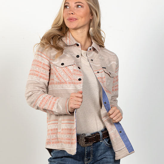Rock & Roll Denim Peach Aztec Shirt Jacket