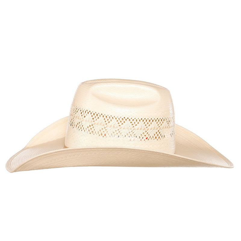 American Hats Solid Ivory and Tan Line Vent 4 1/4` Brim Champagne Band Straw Hat