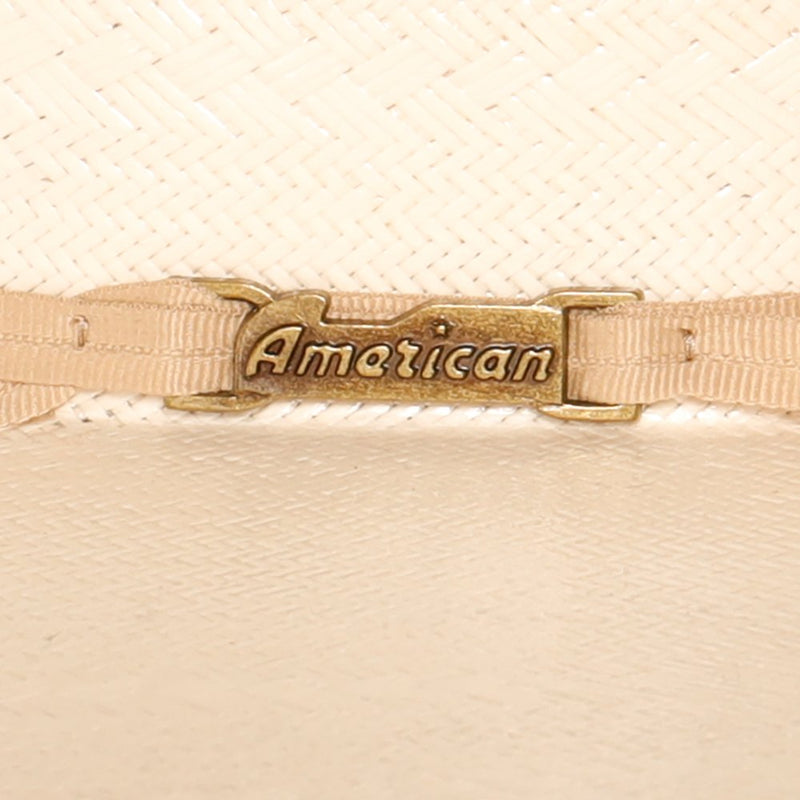 American Hats Solid Ivory and Tan Line Vent 4 1/4` Brim Champagne Band Straw Hat