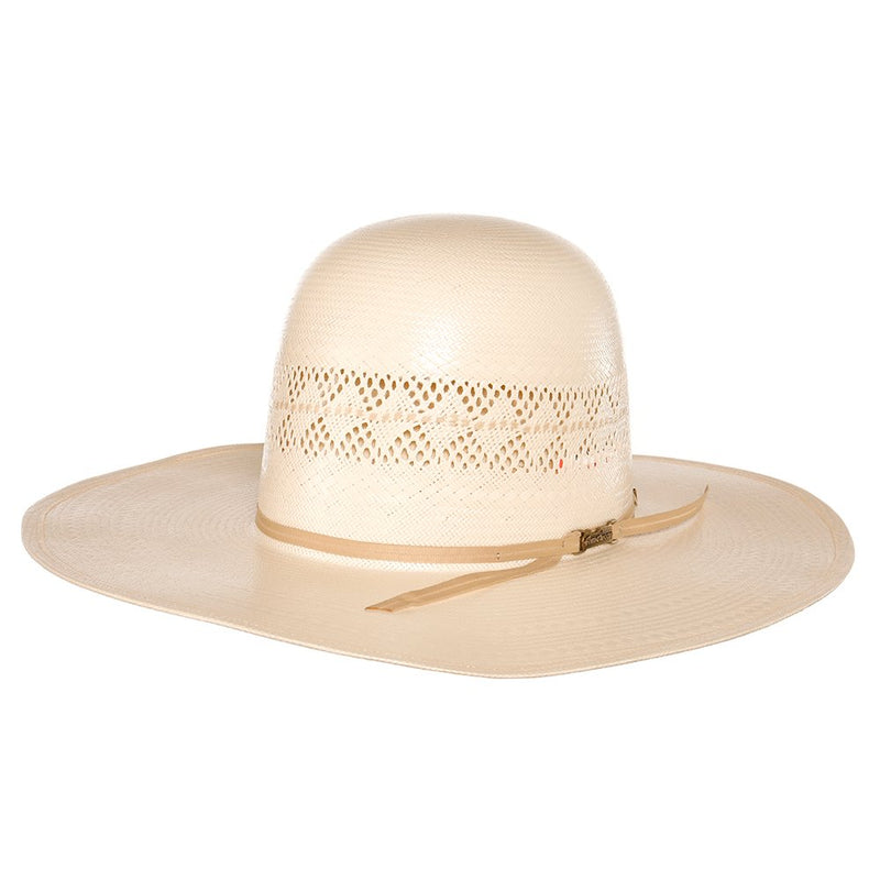 American Hats Solid Ivory and Tan Line Vent 4 1/4` Brim Champagne Band Straw Hat