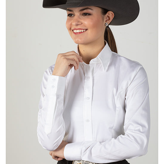 Royal  Highness Faux Button Zip Stretch Sateen White Show Top