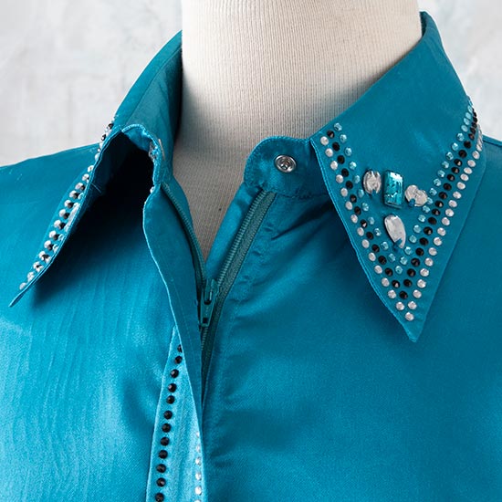 Royal  Highness Turquoise Satin Faux Button Bling Show Top