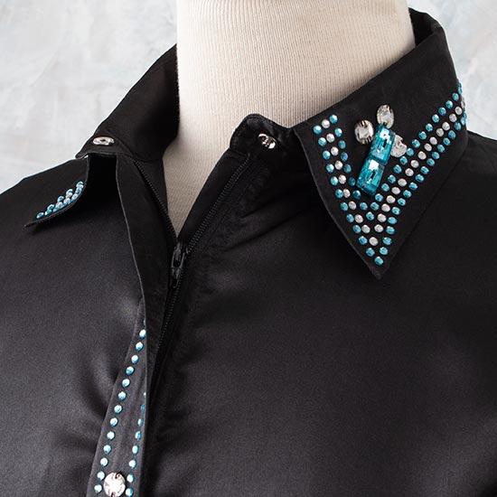 Royal  Highness Black Satin Faux Button Bling Show Top