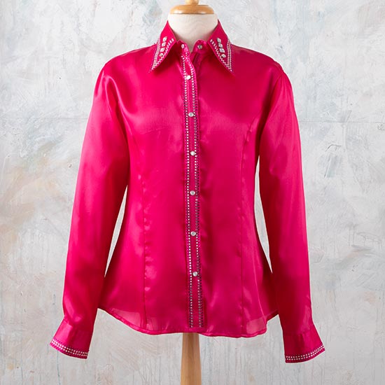 Royal  Highness Magenta Satin Faux Button Bling Show Top
