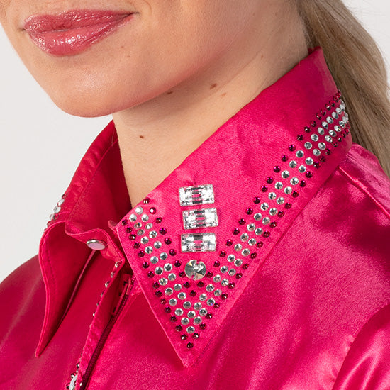 Royal  Highness Magenta Satin Faux Button Bling Show Top