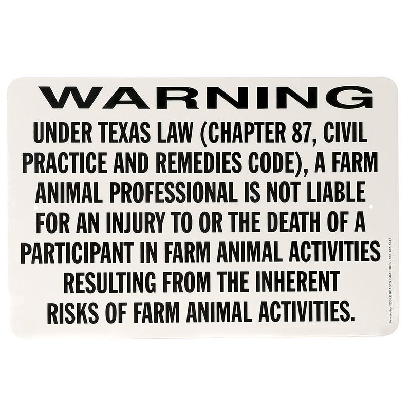 Texas Warning and Liability Sign 12"x18"