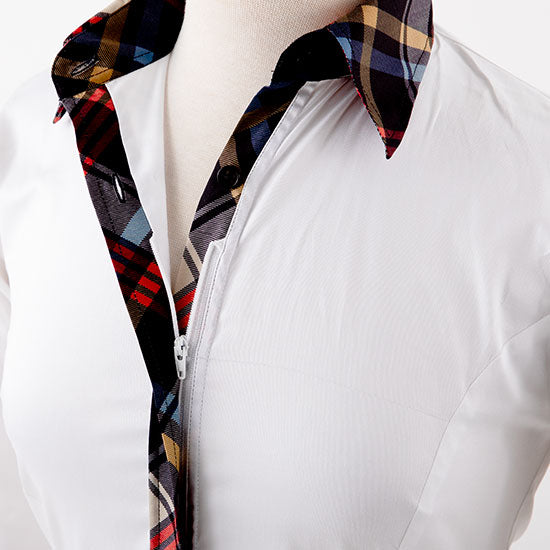 Royal  Highness Checkered Plaid Hidden Zip Show Top