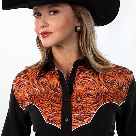 Royal  Highness Black Tooled Yoke Blouse