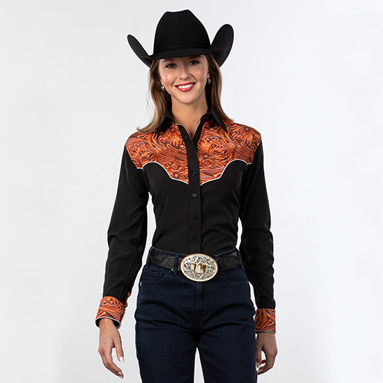 Royal  Highness Black Tooled Yoke Blouse