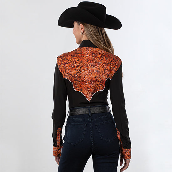 Royal  Highness Black Tooled Yoke Blouse