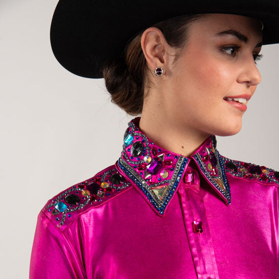 Royal  Highness Pink Blaze Metallic Show Blouse