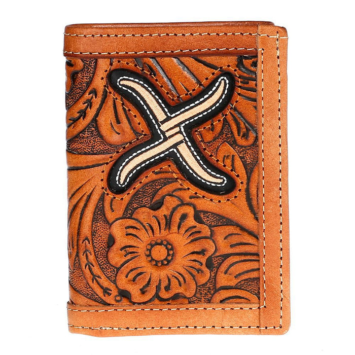 Men's Floral Trifold Wallet with Tan
