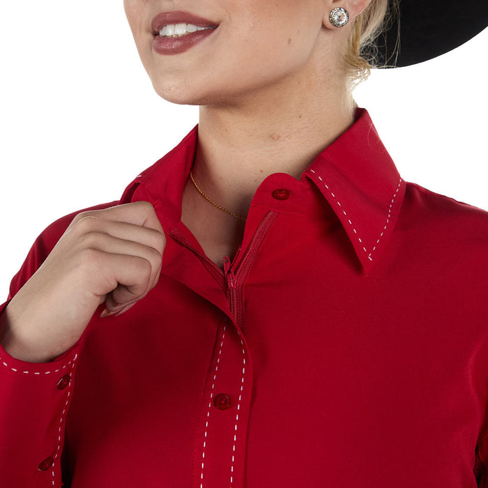 Royal  Highness Women's Rearing Red Buckstitch Vented Show Top
