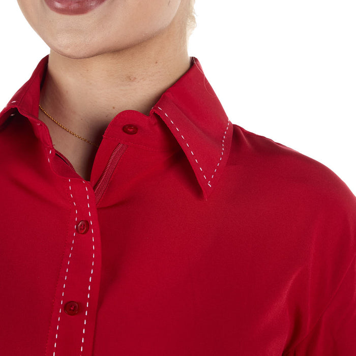 Royal  Highness Women's Rearing Red Buckstitch Vented Show Top