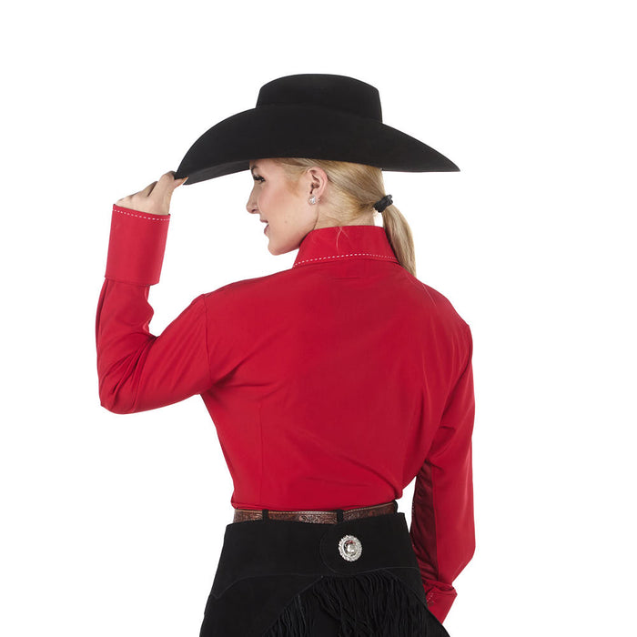 Royal  Highness Women's Rearing Red Buckstitch Vented Show Top