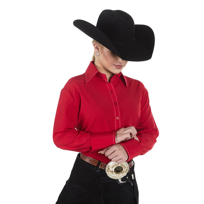 Royal  Highness Women's Rearing Red Buckstitch Vented Show Top