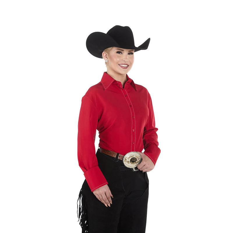 Royal  Highness Women's Rearing Red Buckstitch Vented Show Top