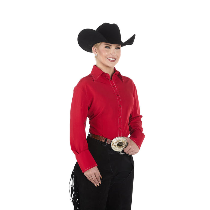 Royal  Highness Women's Rearing Red Buckstitch Vented Show Top