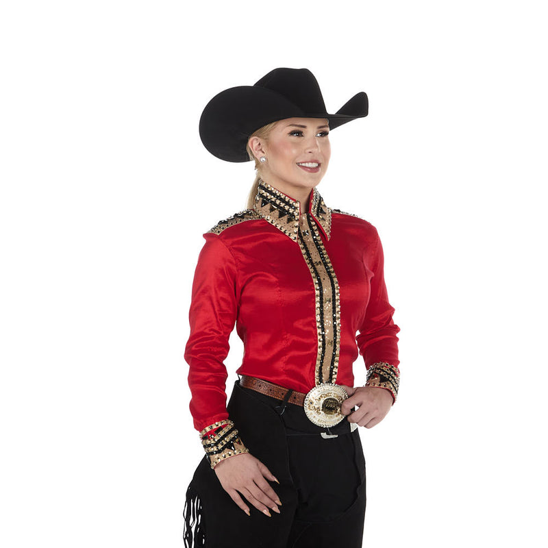 Royal  Highness Women's Red, Black, & Gold Taffeta Show Shirt