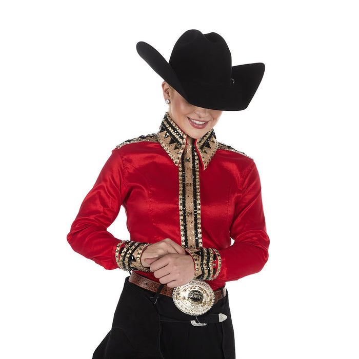 Royal  Highness Women's Red, Black, & Gold Taffeta Show Shirt