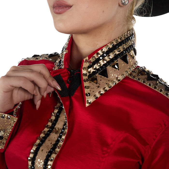 Royal  Highness Women's Red, Black, & Gold Taffeta Show Shirt