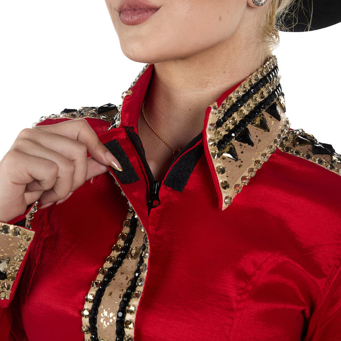 Royal  Highness Women's Red, Black, & Gold Taffeta Show Shirt