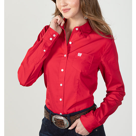 Cinch Ladies Red Long Sleeve Button Down Shirt