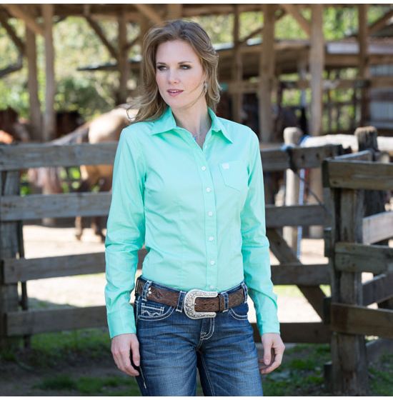 Cinch Women's Mint Green Long Sleeve Button Down Shirt