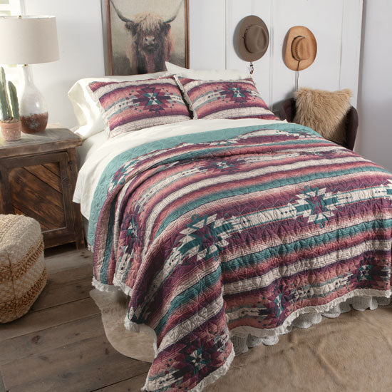 Rod's True Western Rose Canyon Ruffle Quilt Set