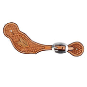 Basket Stamped Spur Straps with Rawhide Inlay