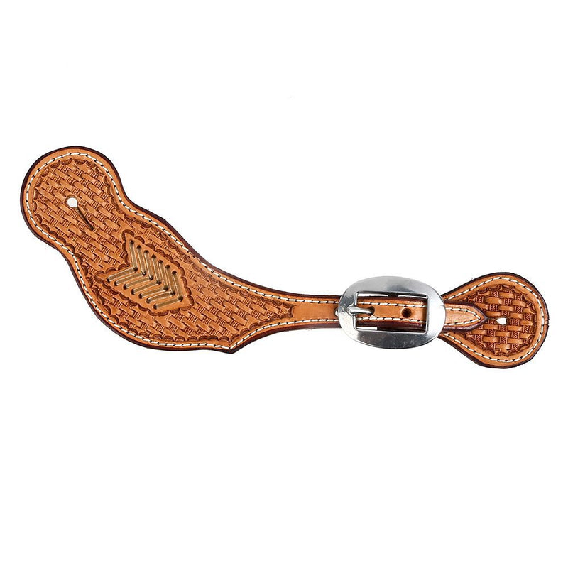 Basket Stamped Spur Straps with Rawhide Inlay
