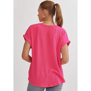 Entro Women's Hot Pink Rolled Sleeve Top