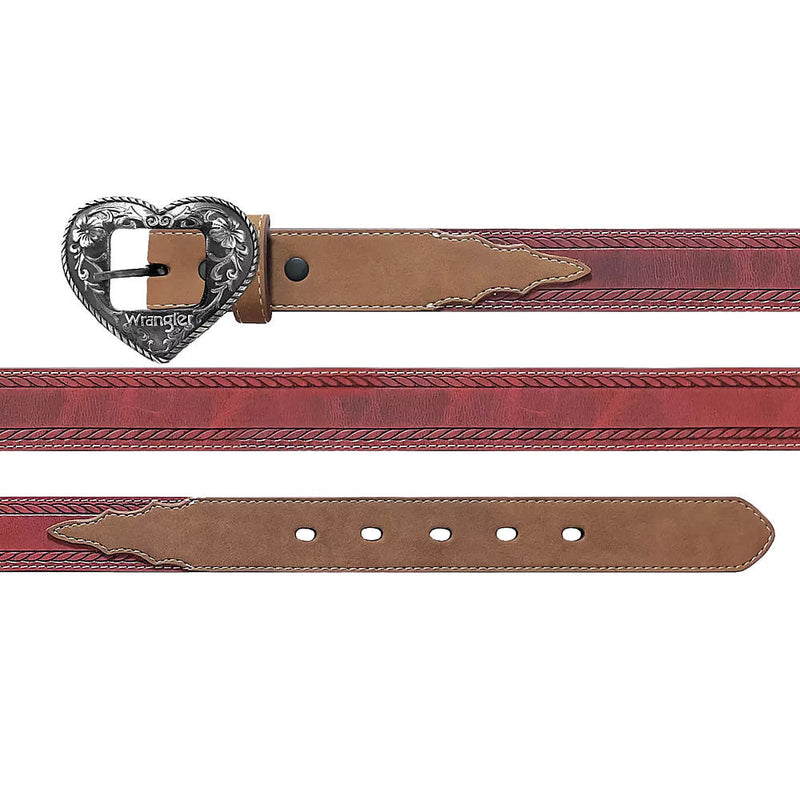 Wrangler Girl's Pink Distressed Inlay Belt with Heart Buckle