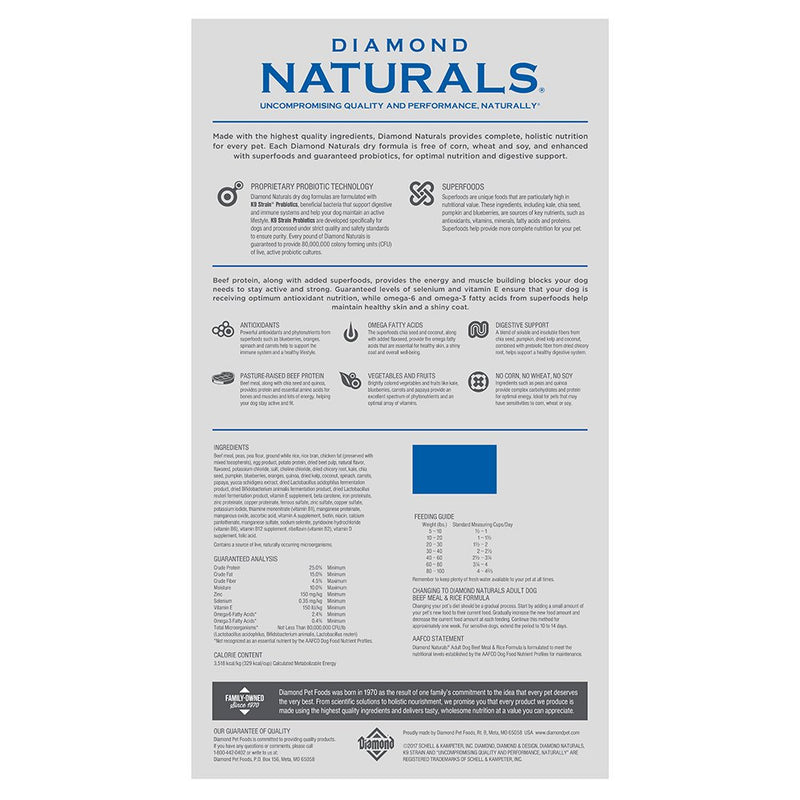 Diamond Naturals-Nws Natural Beef Rice 40lb