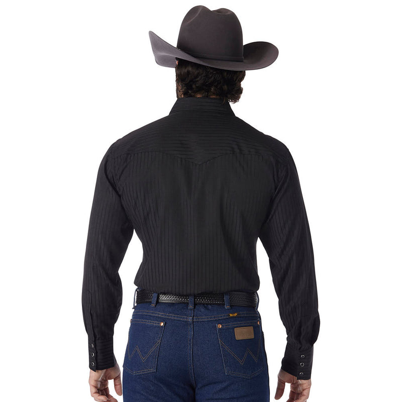 Wrangler Men's Black Western Dobby Striped Shirt