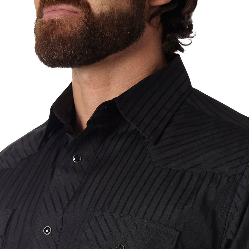 Wrangler Men's Black Western Dobby Striped Shirt
