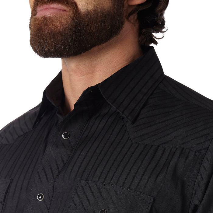 Wrangler Men's Black Western Dobby Striped Shirt