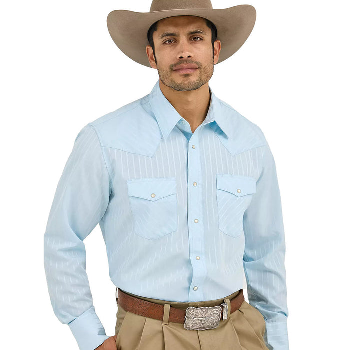 Wrangler Men's Blue Western Dobby Striped Shirt