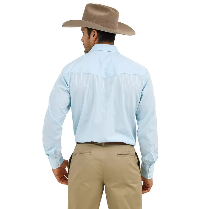 Wrangler Men's Blue Western Dobby Striped Shirt