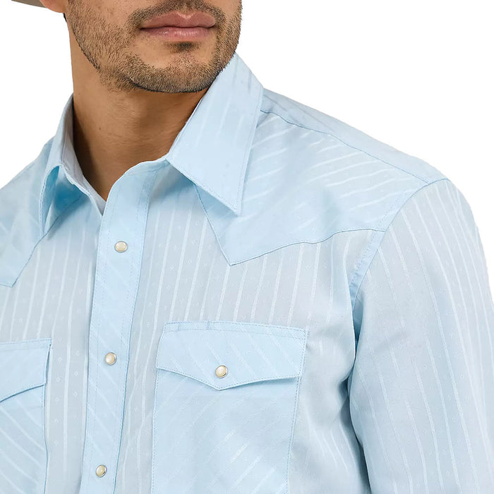 Wrangler Men's Blue Western Dobby Striped Shirt