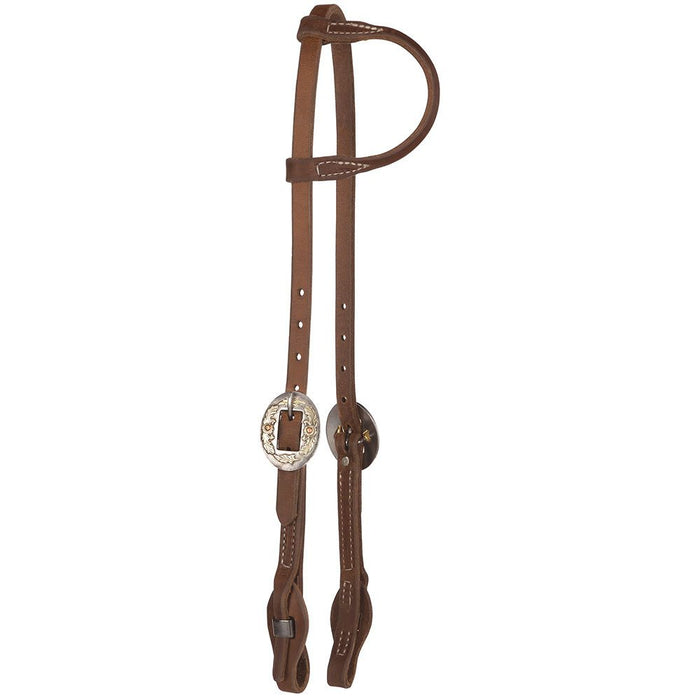 Oiled 5/8 Inch Box Loop Single Ear Headstall with Floral Cart Buckles