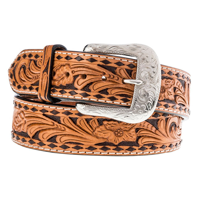 Men's Twisted X Tan Floral Brown Buckstitch Belt