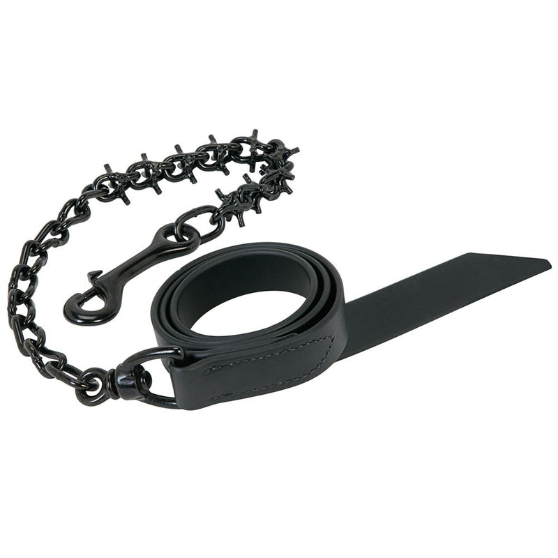 Leather Brahma Black Cattle Lead with Black Pronged Chain