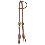 Oiled 5/8 Inch Single Ear Headstall with Floral Heel Buckles
